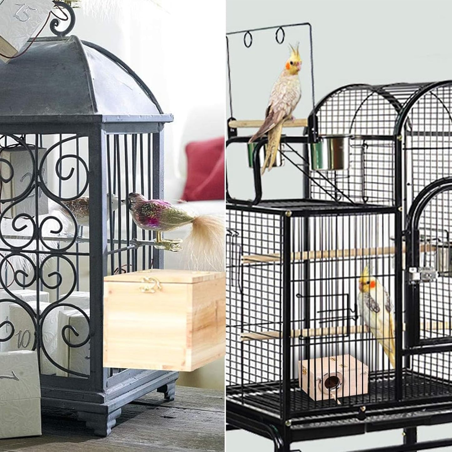 Parakeet Nesting Box, Bird Nest Breeding Box Cage Wood House for Finch Lovebirds Cockatiel Budgie Conure Parrot (M:9.8"×5.1"×5.3")