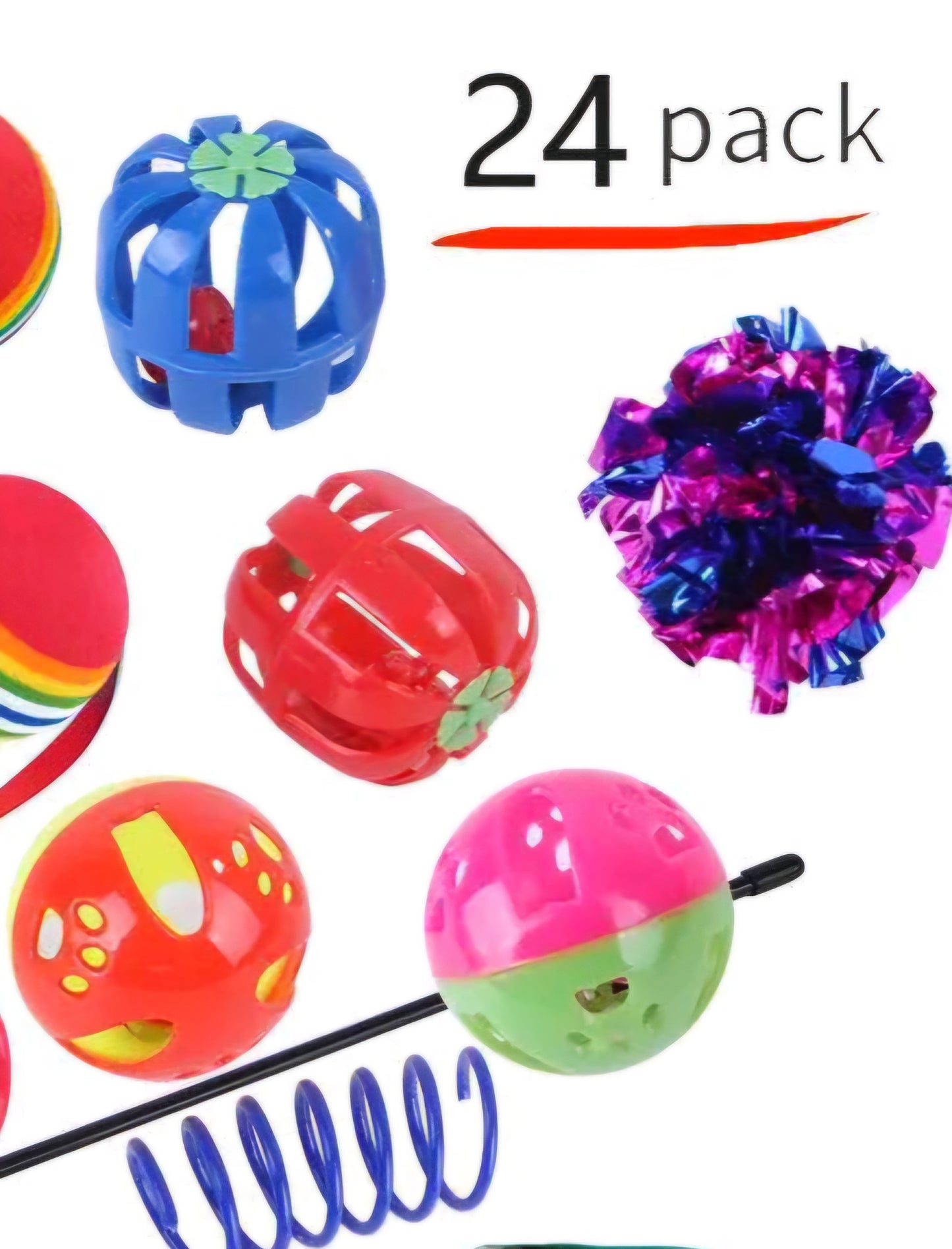 Multi Variety Mouse Spring Ball Cat Toys 24 Pack With Tunnel