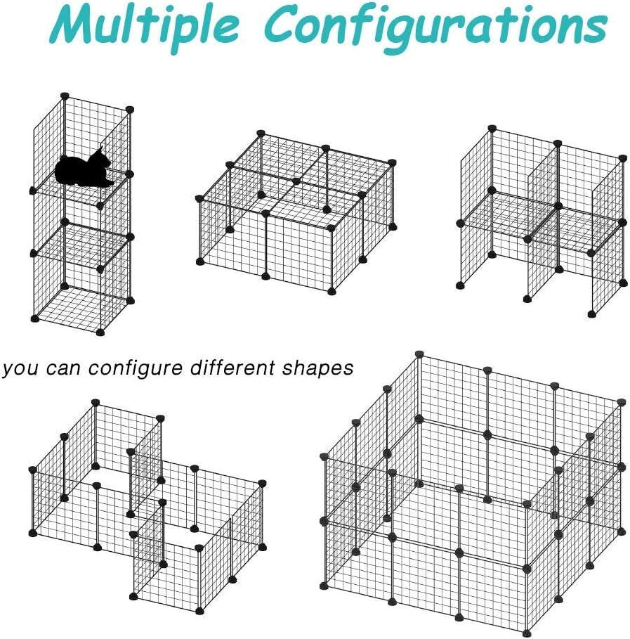 Pet Playpen, Small Animals Supplies, 12 Panels Exercise Playpens Cage, Grids Portable Yard Fence Indoor, Ideal for Guinea Pigs, Puppy Pet Products, DIY Metal Yard Fence, 14" × 14" Black