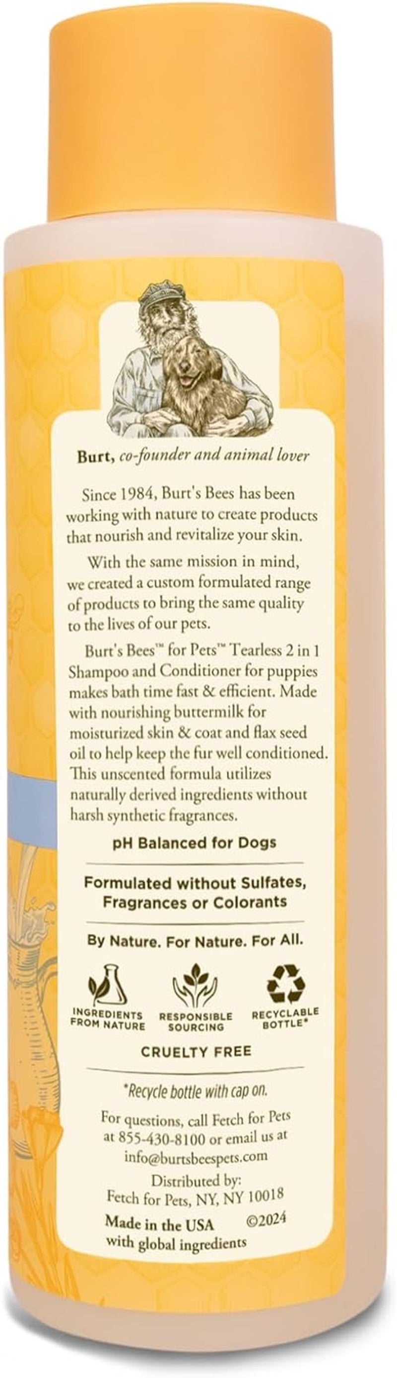 Puppies Natural Tearless 2 in 1 Shampoo and Conditioner - Made with Buttermilk and Flax Seed Oil - Best Tearless Puppy Shampoo for Gentle Skin and Coat - Made in USA, 16 Oz