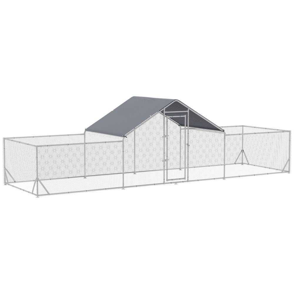 Large Metal Chicken Coop with Waterproof Shady Roof, Pet Playpen with Lockable Door for 12-14 Small Animals, Spire Shaped Walk in Fence Cage Hen House for Outdoor Yard Farm, 23' X 6.6' X 6.4'