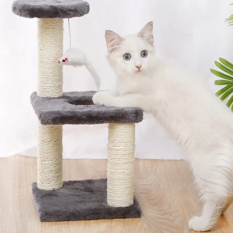 Active Cat Three Layer Toy with Jumping Platform Gray Indoor Tower