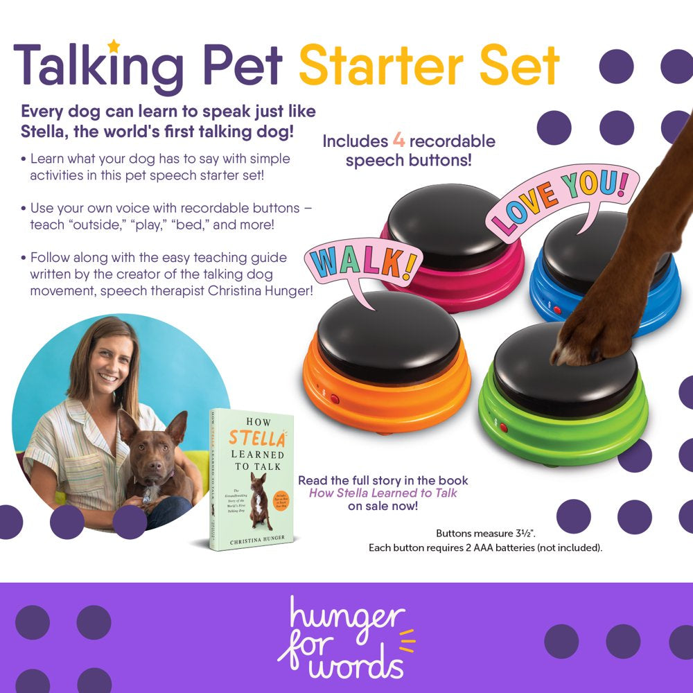 Talking Pet Starter Set - 4 Recordable Buttons for Dog Communication, Talking Dog Buttons