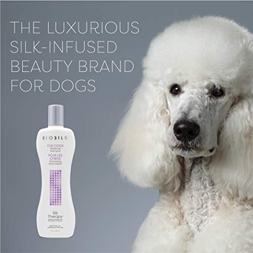 BioSilk Silk Therapy Whitening Dog Shampoo for Dogs - Pet Safe Grooming and Brightening Shampoo for a Bright White Coat - Dog Wash Enhances Shine and Softness, 12 Fl Oz