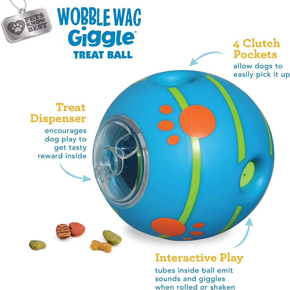 Wobble Wag Giggle Treat Ball, Interactive Dog Toy & Treat Dispenser, Blue