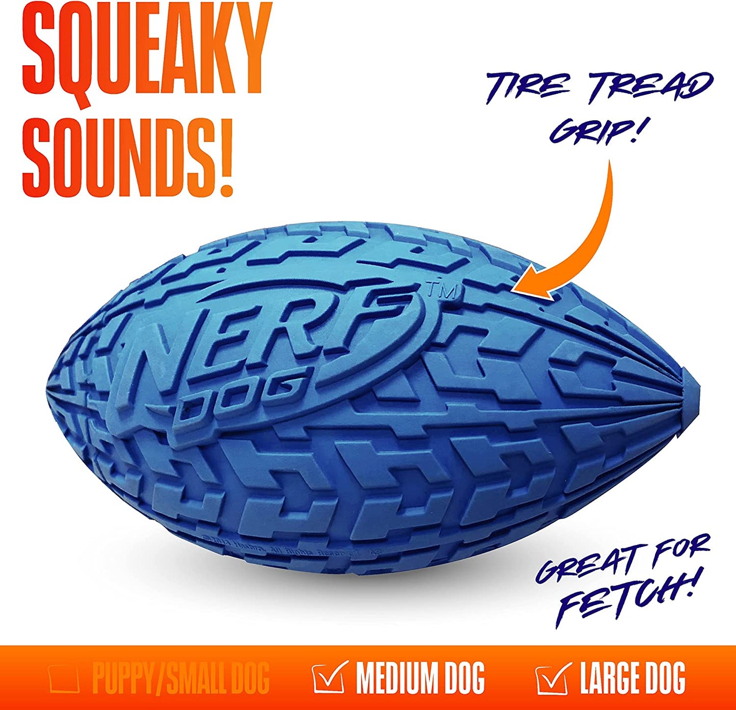 Tire Football Dog Toy with Interactive Squeaker, Lightweight, Durable and Water Resistant, 6 Inch Diameter for Medium/Large Breeds, Single Unit, Blue (1571)