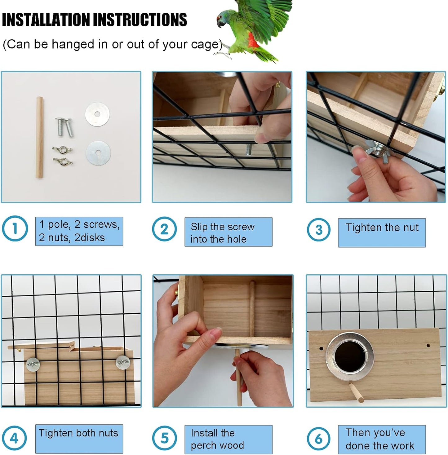 Parakeet Nesting Box, Bird Nest Breeding Box Cage Wood House for Finch Lovebirds Cockatiel Budgie Conure Parrot (M:9.8"×5.1"×5.3")