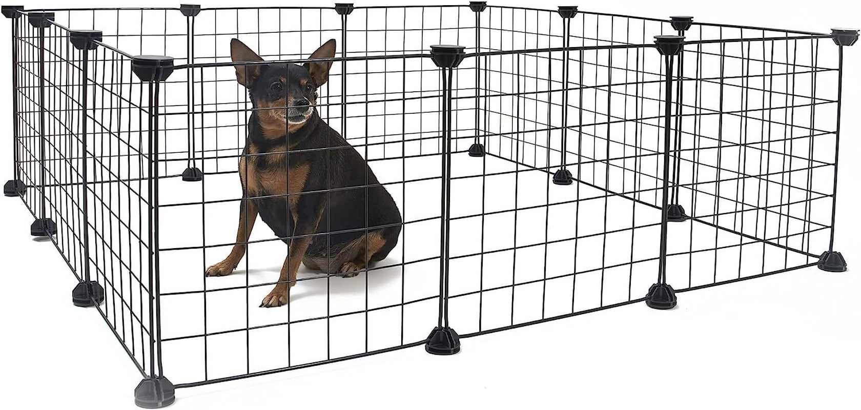 Pet Playpen, Small Animals Supplies, 12 Panels Exercise Playpens Cage, Grids Portable Yard Fence Indoor, Ideal for Guinea Pigs, Puppy Pet Products, DIY Metal Yard Fence, 14" × 14" Black