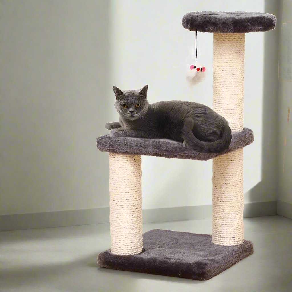 Active Cat Three Layer Toy with Jumping Platform Gray Indoor Tower