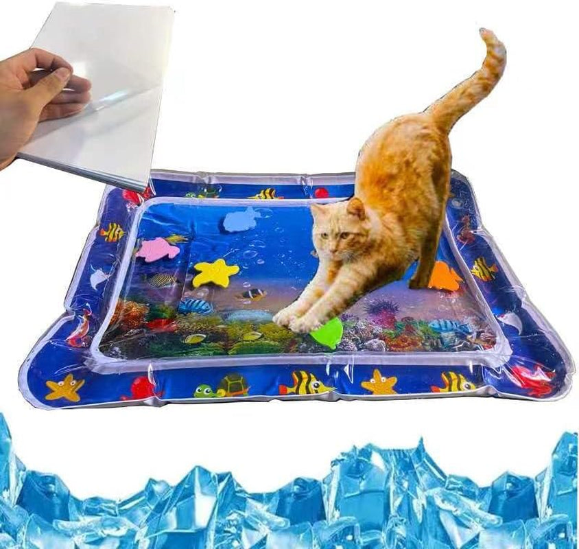 Upgraded Thickened Cat and Dog Water Play Mat with PVC Scratch Protrctor Last for at Least 59'59 Mins for Playful Cat, (Square, Medium)