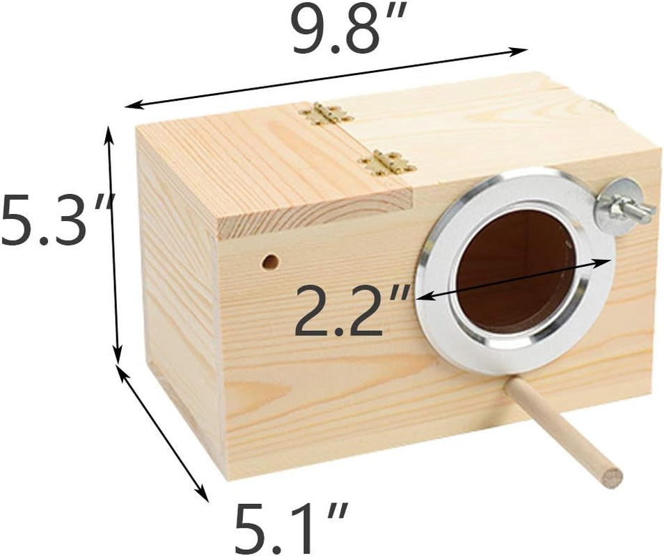 Parakeet Nesting Box, Bird Nest Breeding Box Cage Wood House for Finch Lovebirds Cockatiel Budgie Conure Parrot (M:9.8"×5.1"×5.3")