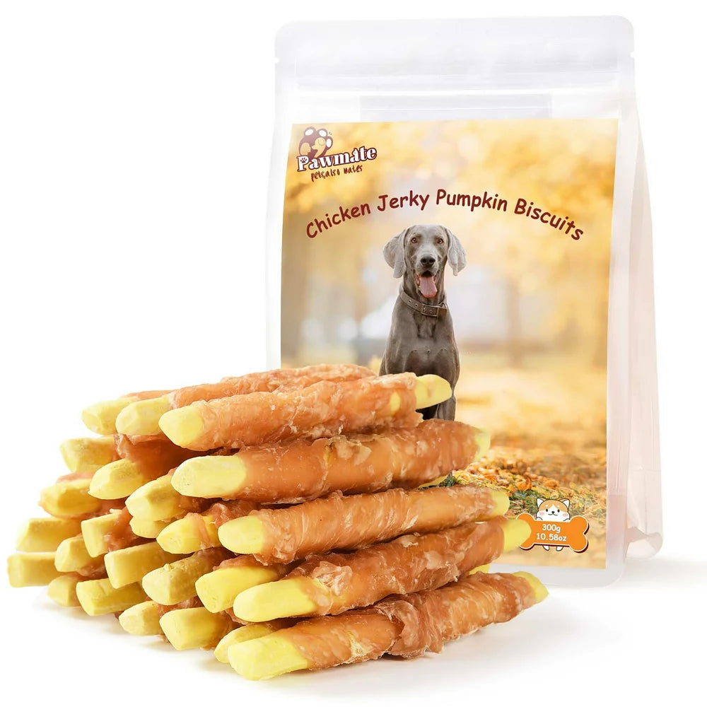 Promote Digestion Natural Dog Treats, Chicken Wrapped Pumpkin Biscuits for All Dogs, 10.5 Oz