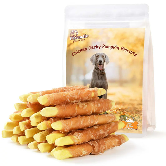 Promote Digestion Natural Dog Treats, Chicken Wrapped Pumpkin Biscuits for All Dogs, 10.5 Oz