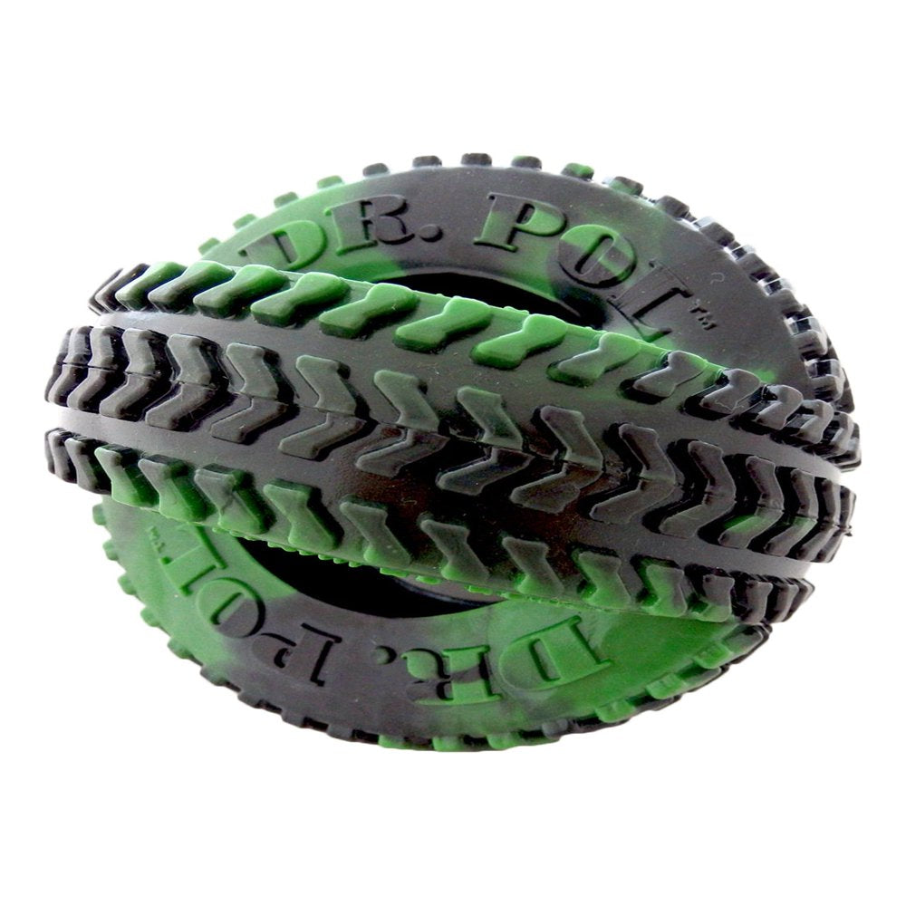 Green TPR Thread Tire Fetch & Chew Dog Toy for All Dogs. Play, Toss & Tug. 4.5"