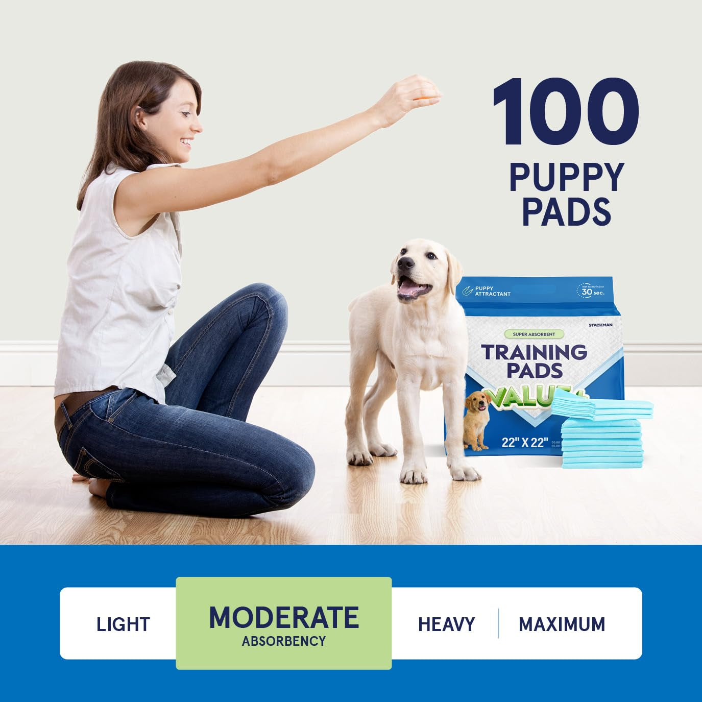 Professional title: "Pet Training Pads for Dogs - 100 Count, 22" x 22" Leak-Proof Puppy Potty Pads with Quick-Dry Surface - Heavy Duty Absorbent Disposable Wee Pad Bulk Pack"