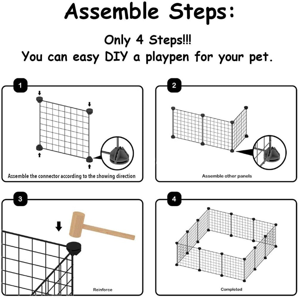 Pet Playpen, Small Animals Supplies, 12 Panels Exercise Playpens Cage, Grids Portable Yard Fence Indoor, Ideal for Guinea Pigs, Puppy Pet Products, DIY Metal Yard Fence, 14" × 14" Black