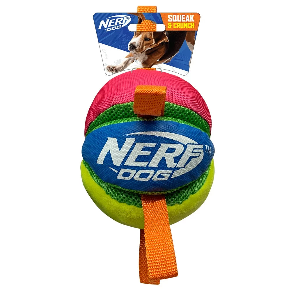 Squeak & Crunch Wedgeball with Straps Fetch Dog Toy