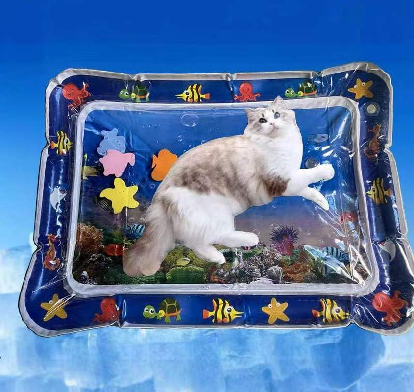 Upgraded Thickened Cat and Dog Water Play Mat with PVC Scratch Protrctor Last for at Least 59'59 Mins for Playful Cat, (Square, Medium)