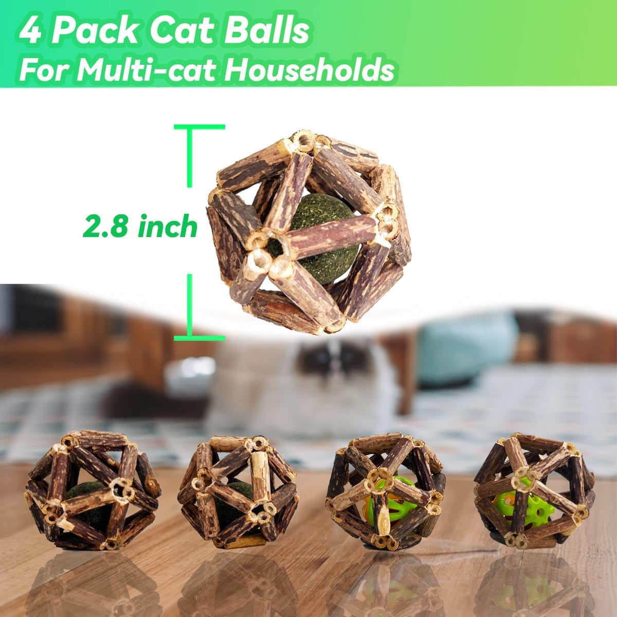 Cat Catnip Toys 3 Packs Catnip Ball Toys, Nature Silvervine Stick Cage Cat Bell Balls, Catnip Toys for Cleaning Teeth, Relaxing Cats, Cat Toys for All Breeds