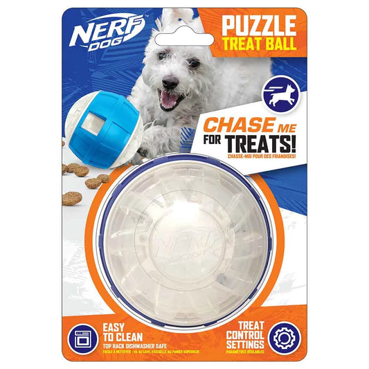 Puzzle Treat Ball 3.5” Slow Feeder Dog Toy for Small & Medium Dogs, Clear & Blue