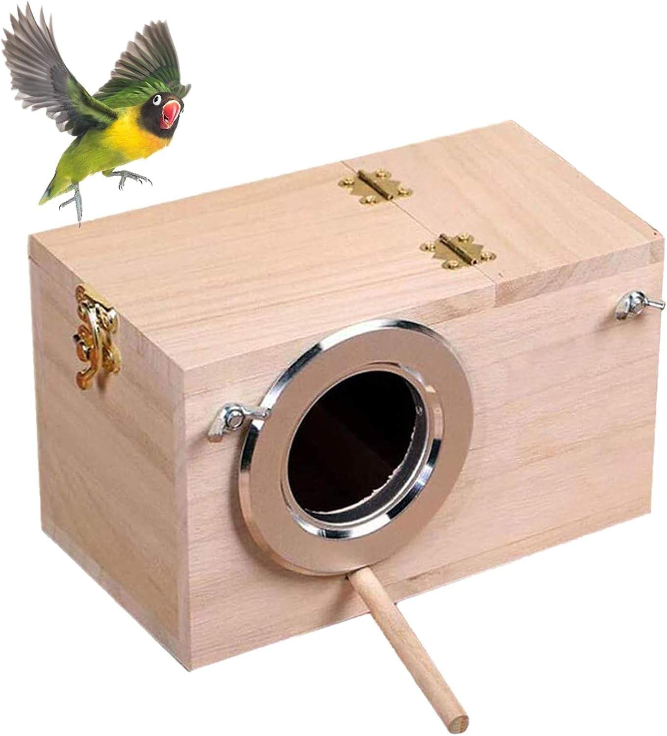 Parakeet Nesting Box, Bird Nest Breeding Box Cage Wood House for Finch Lovebirds Cockatiel Budgie Conure Parrot (M:9.8"×5.1"×5.3")