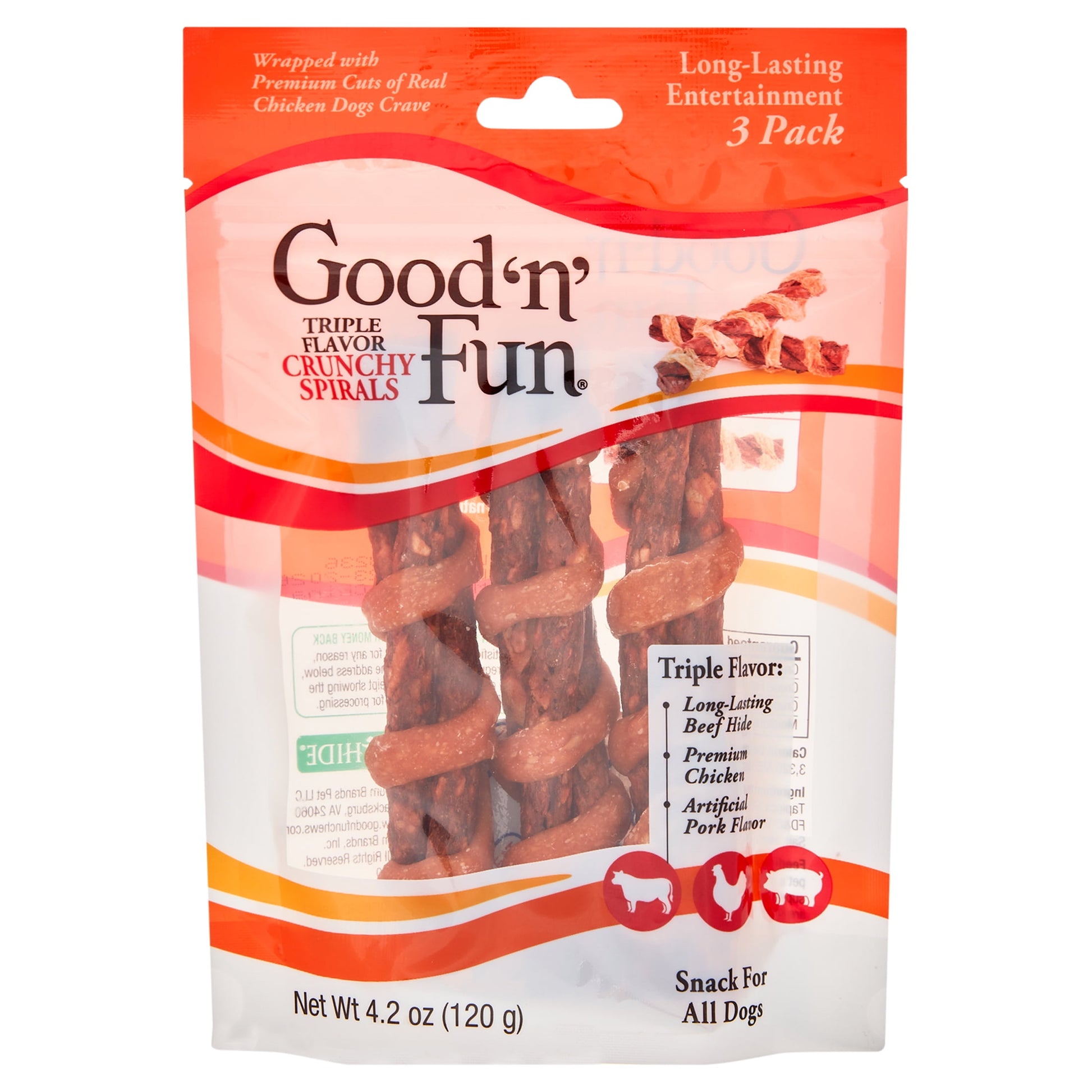 Good ‘N’ Fun Triple Flavor Crunchy Spirals, Long-Lasting Dog Chews, 3 Count