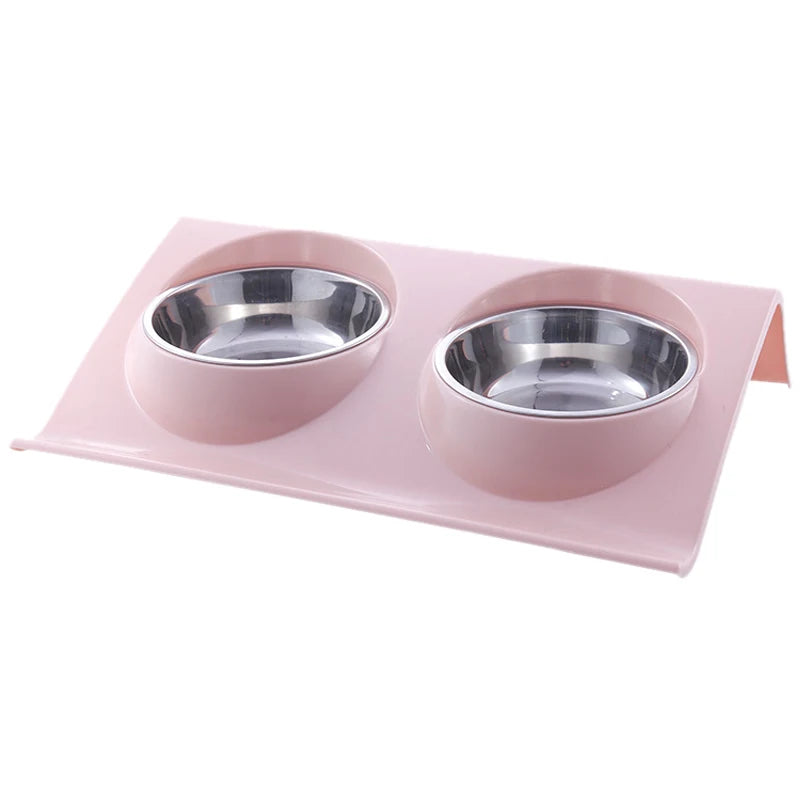 Pet Double Bowls Food Water Feeder Stainless Steel Cat Food Bowl for Dog Puppy Cats Pets Supplies Feeding Dishes S/M