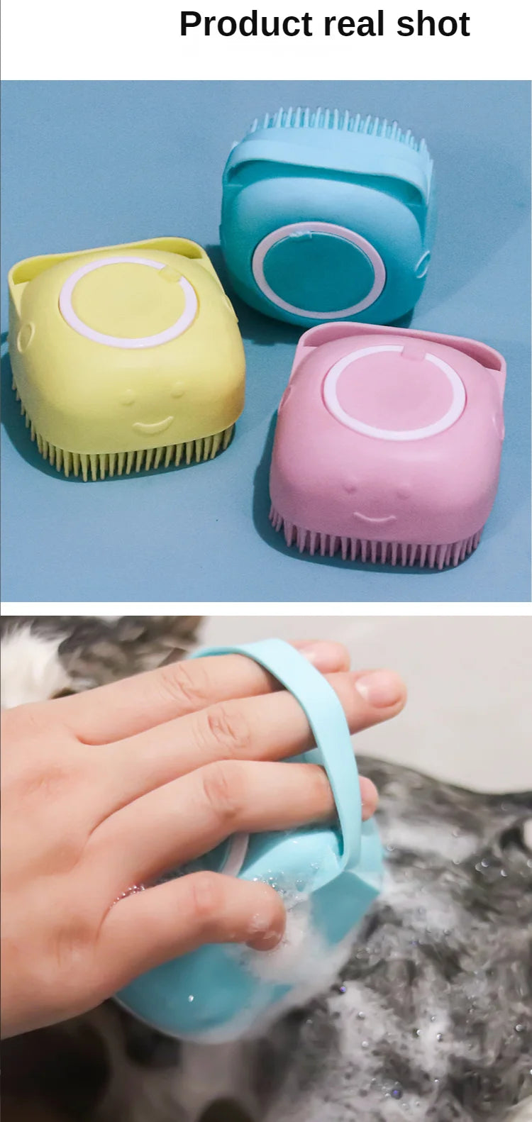 Eco-friendly Soft Pet Silicone Bath Brush With Soap Dispenser