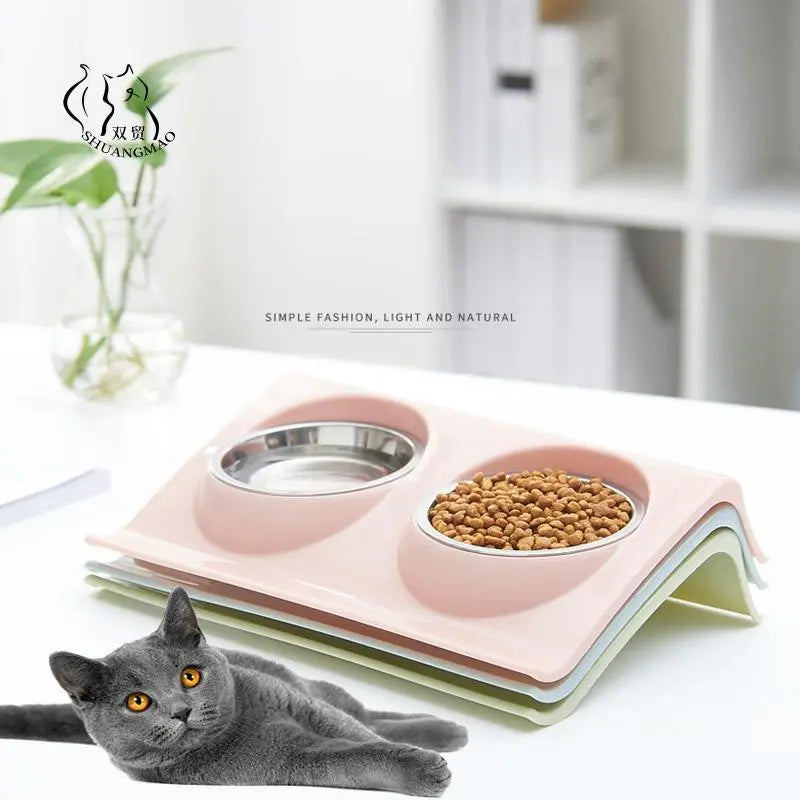 Pet Double Bowls Food Water Feeder Stainless Steel Cat Food Bowl for Dog Puppy Cats Pets Supplies Feeding Dishes S/M