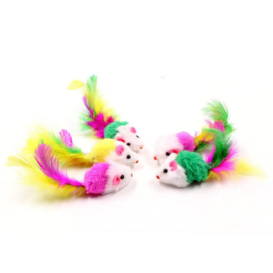 5 pack Plush Cat Mouse Toys with Colorful Tails