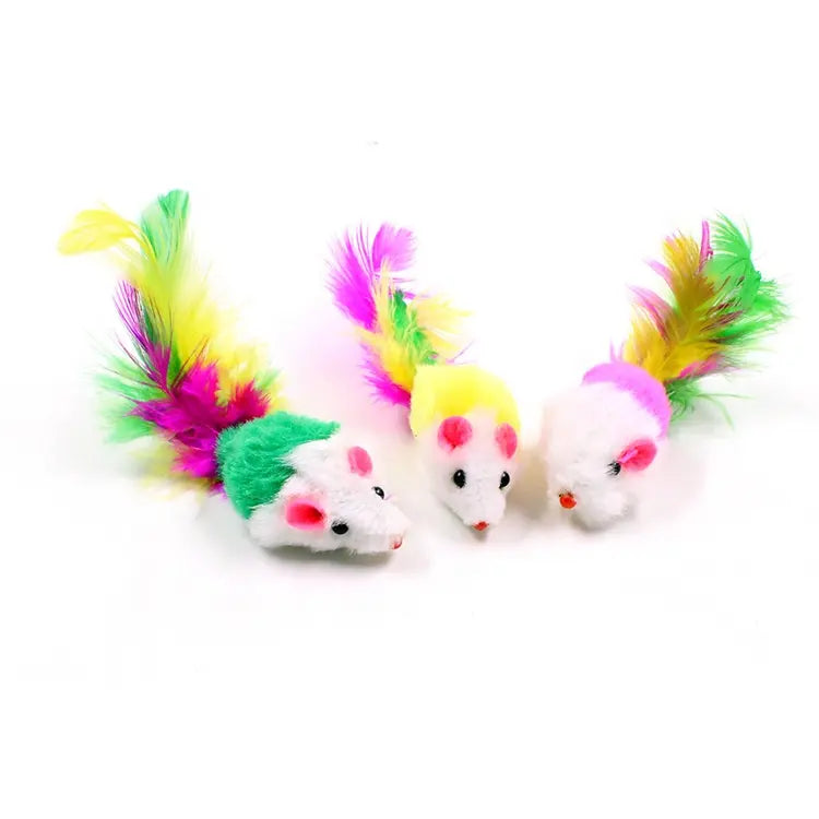 5 pack Plush Cat Mouse Toys with Colorful Tails