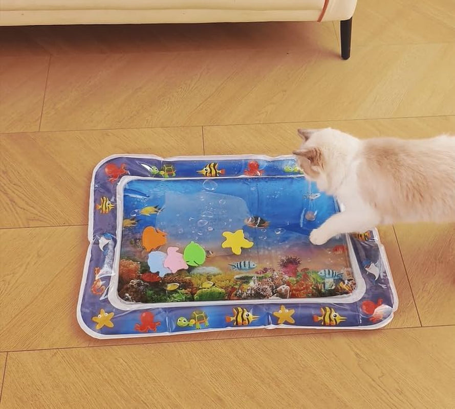 Upgraded Thickened Cat and Dog Water Play Mat with PVC Scratch Protrctor Last for at Least 59'59 Mins for Playful Cat, (Square, Medium)