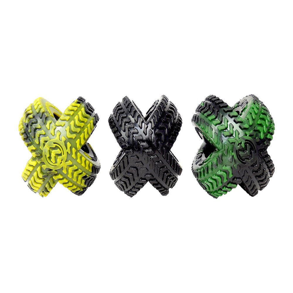 Green TPR Thread Tire Fetch & Chew Dog Toy for All Dogs. Play, Toss & Tug. 4.5"