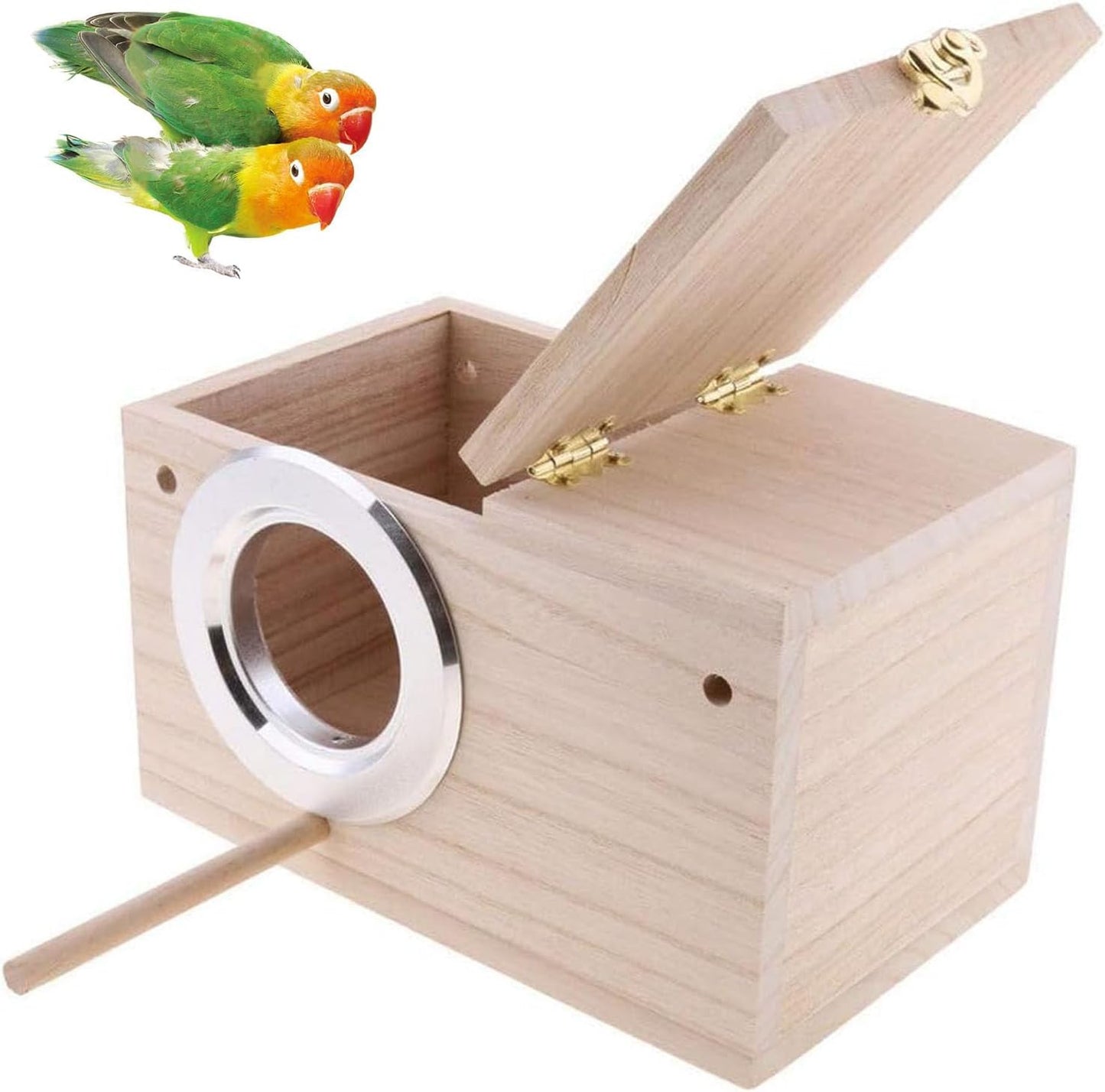 Parakeet Nesting Box, Bird Nest Breeding Box Cage Wood House for Finch Lovebirds Cockatiel Budgie Conure Parrot (M:9.8"×5.1"×5.3")