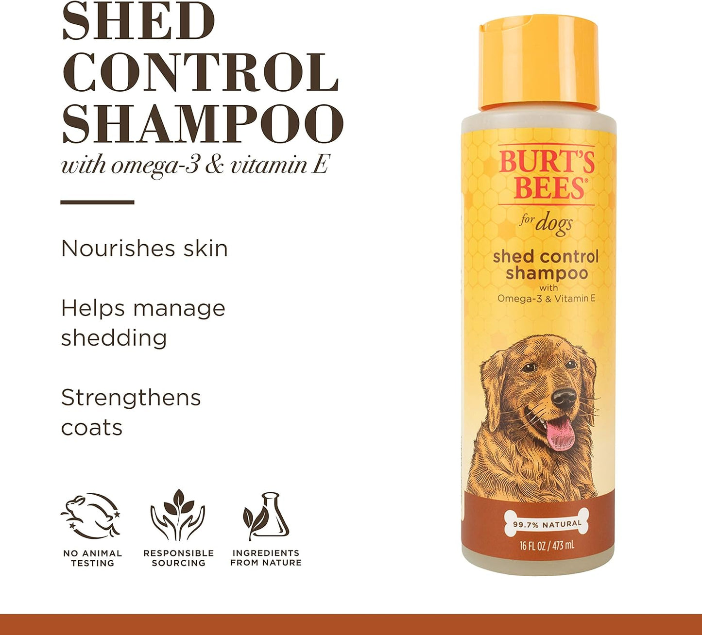 Natural Shed Control Shampoo with Omega 3 and Vitamin E | Shedding Dog Shampoo | Cruelty Free, Sulfate & Paraben Free, Ph Balanced for Dogs - Made in USA, 16 Ounces