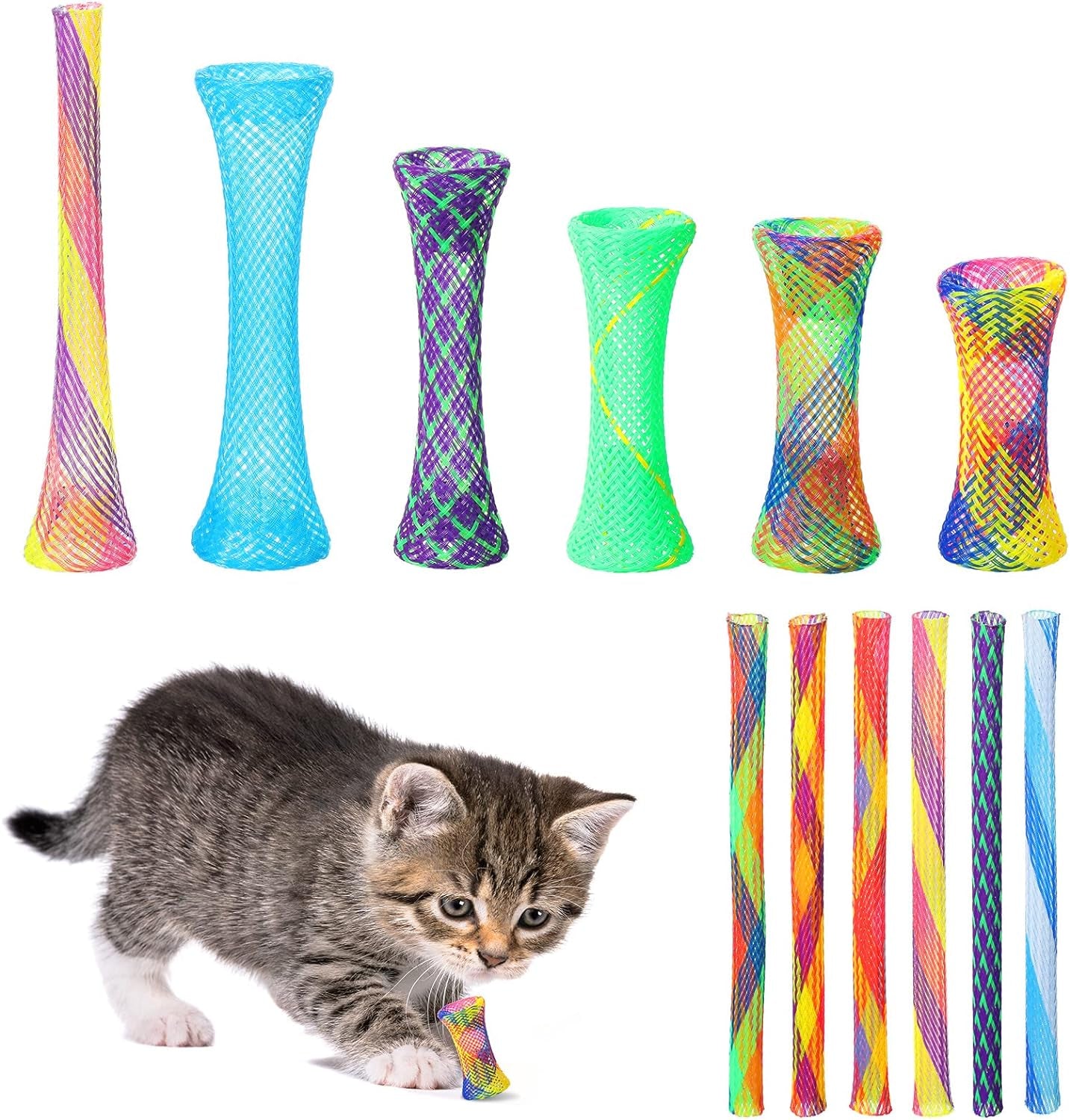 60 Pcs Cat Spring Toys Kitten Colorful Fun Tubes Indoor Interactive Cat Tube Plastic Coil for Cats Swat Hunt Scratching, Random Colors