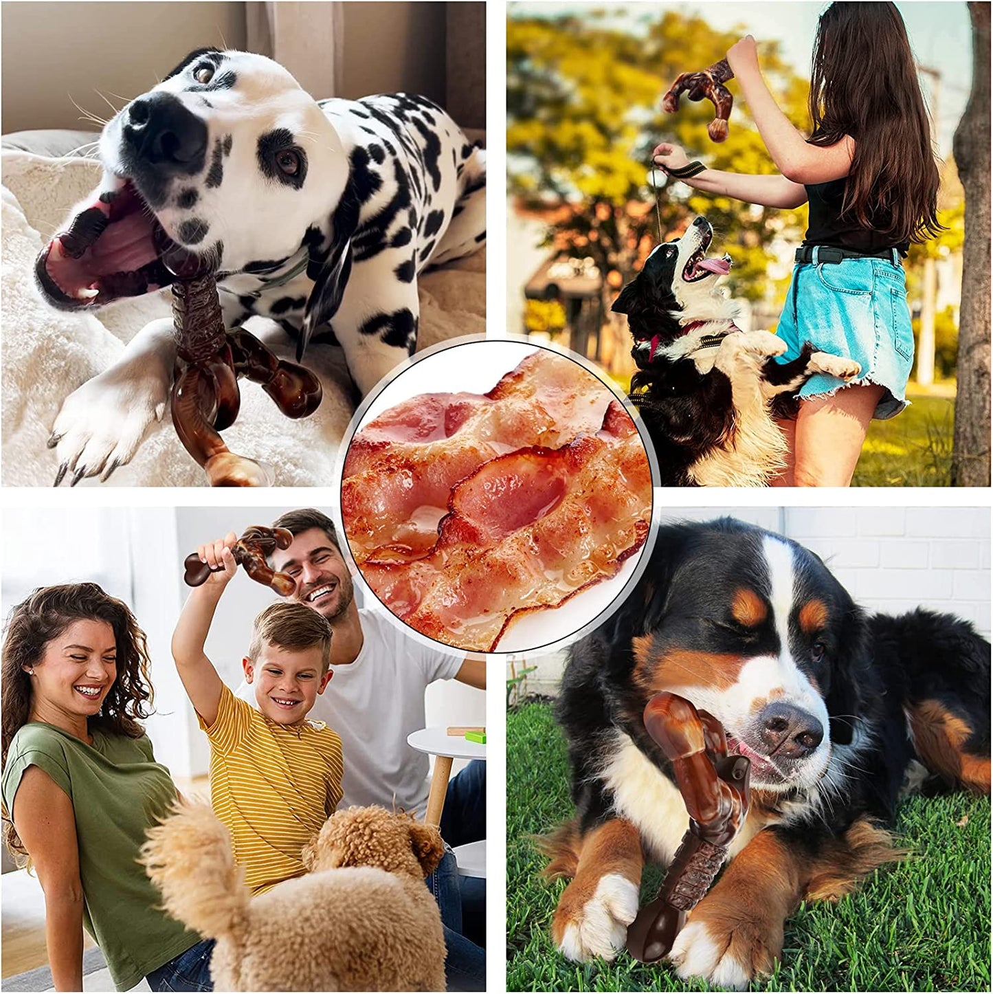 Indestructible Dog Chew Toys for Aggressive Chewers, Bacon Flavored, Tough Bone Durable Toys for Medium/Large Breed Dogs, Best Extreme Chew Toys to Keep Them Busy