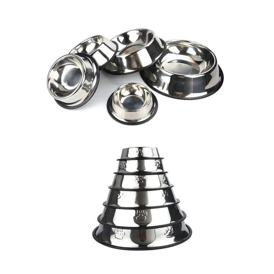 2 pc Stainless Steel Dog And Cat Food And Water Bowl Non Slip Base