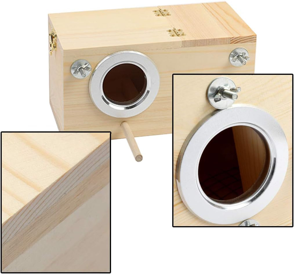 Parakeet Nesting Box, Bird Nest Breeding Box Cage Wood House for Finch Lovebirds Cockatiel Budgie Conure Parrot (M:9.8"×5.1"×5.3")