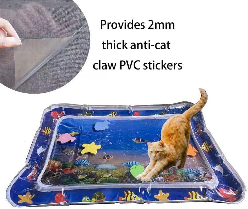 Upgraded Thickened Cat and Dog Water Play Mat with PVC Scratch Protrctor Last for at Least 59'59 Mins for Playful Cat, (Square, Medium)