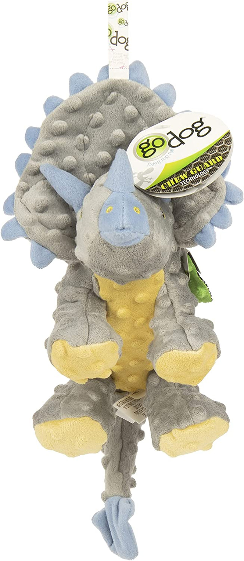 Dinos Frills Squeaky Plush Dog Toy, Chew Guard Technology - Gray, Large