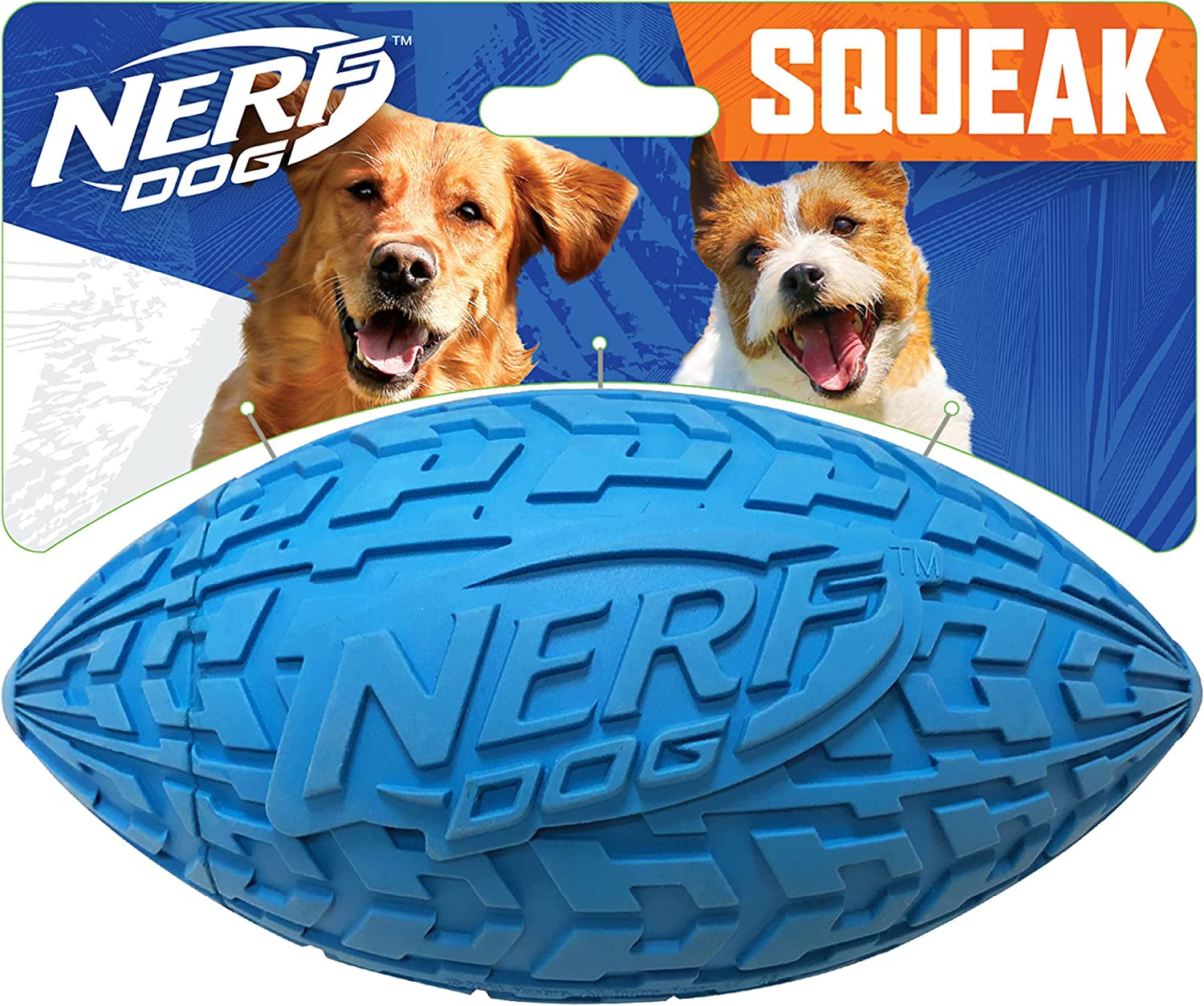 Tire Football Dog Toy with Interactive Squeaker, Lightweight, Durable and Water Resistant, 6 Inch Diameter for Medium/Large Breeds, Single Unit, Blue (1571)