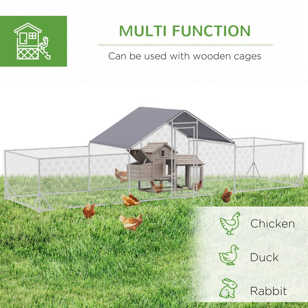 Large Metal Chicken Coop with Waterproof Shady Roof, Pet Playpen with Lockable Door for 12-14 Small Animals, Spire Shaped Walk in Fence Cage Hen House for Outdoor Yard Farm, 23' X 6.6' X 6.4'