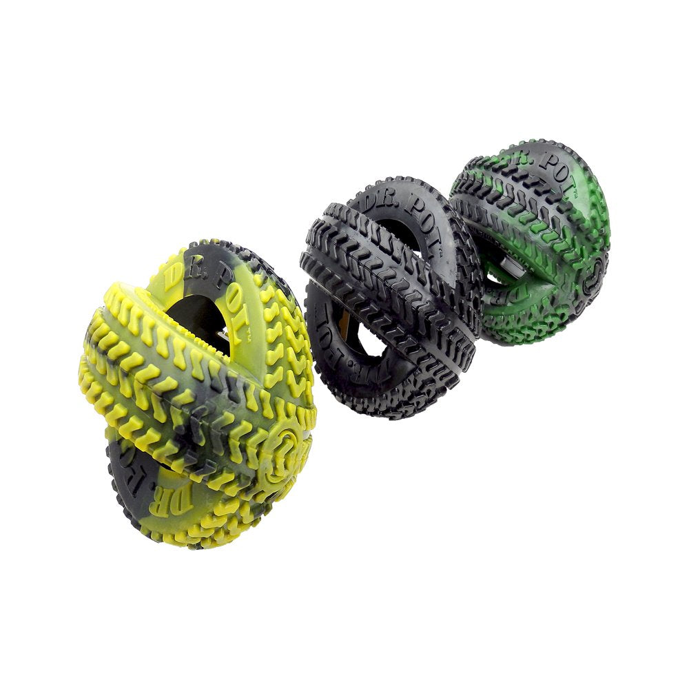 Green TPR Thread Tire Fetch & Chew Dog Toy for All Dogs. Play, Toss & Tug. 4.5"