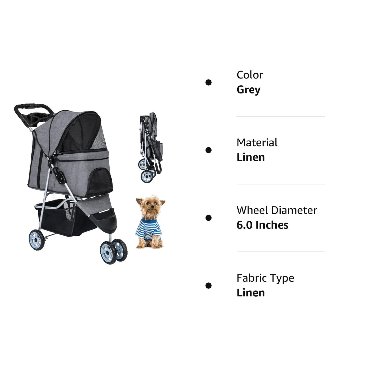 Pet Stroller Dog Cat Jogger Stroller for Medium Small Dogs Cats Folding Lightweight Travel Stroller with Cup Holder (Grey, 3 Wheels)