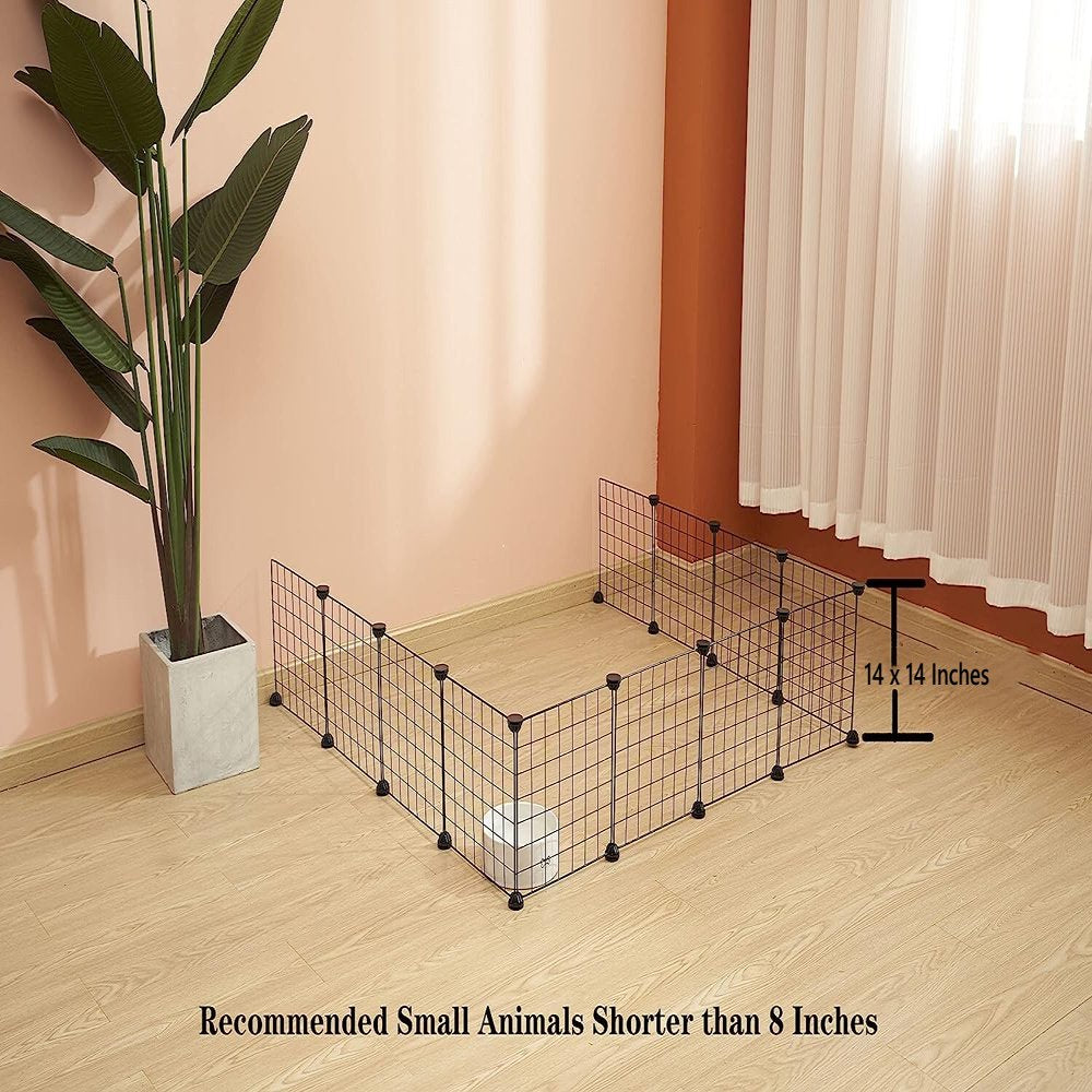 Pet Playpen, Small Animals Supplies, 12 Panels Exercise Playpens Cage, Grids Portable Yard Fence Indoor, Ideal for Guinea Pigs, Puppy Pet Products, DIY Metal Yard Fence, 14" × 14" Black