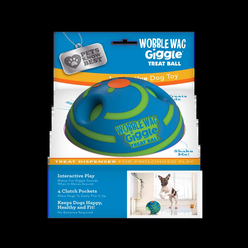 Wobble Wag Giggle Treat Ball, Interactive Dog Toy & Treat Dispenser, Blue