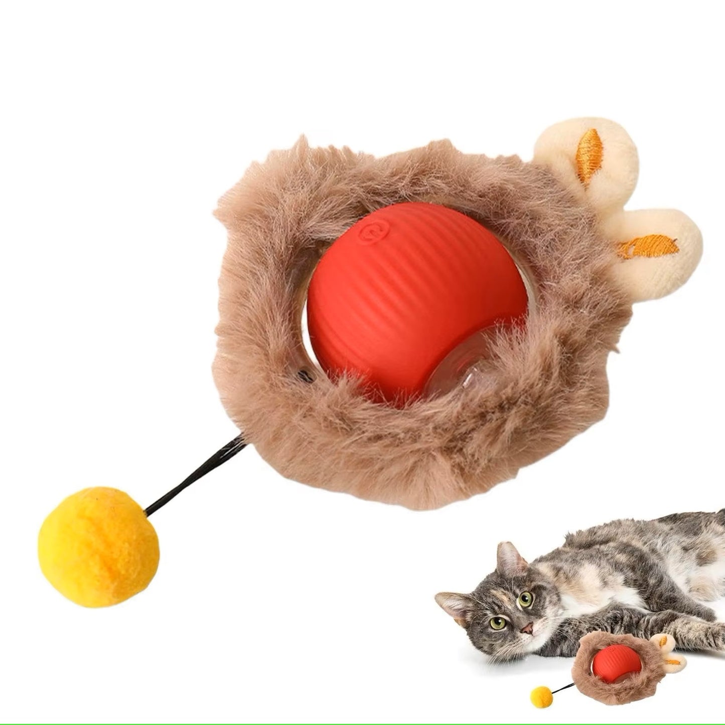 Interactive Smart Ball With Tail Accessories Rolls on Carpet Fast Indestructible Cat Toy